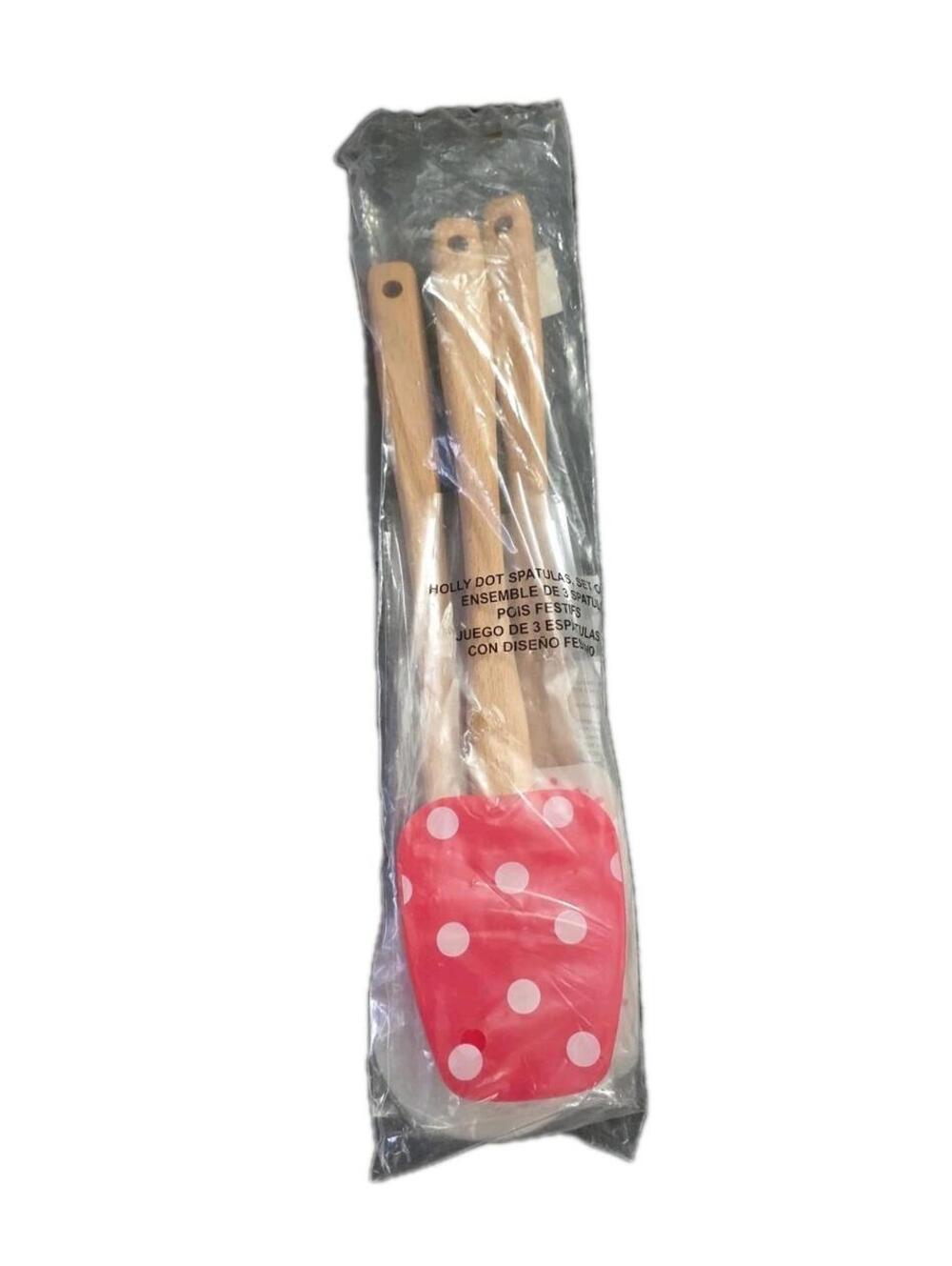 AVON Holly Dot Spatulas Silicone w/Wood Handles for Hanging 13.5" L Set of 3 New